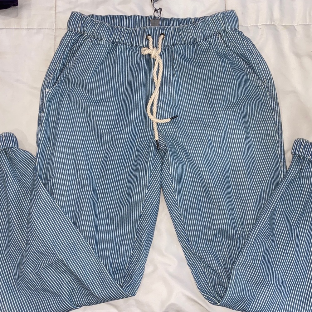 aerie Blue Pinstripe Drawstring Joggers